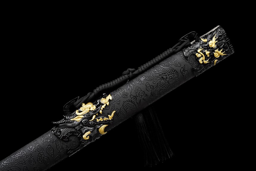 dragon king crimson flame tang dao red roasted manganese steel dragon motif leather saya 05