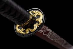 dragon king crimson flame tang dao red roasted manganese steel dragon motif leather saya 06