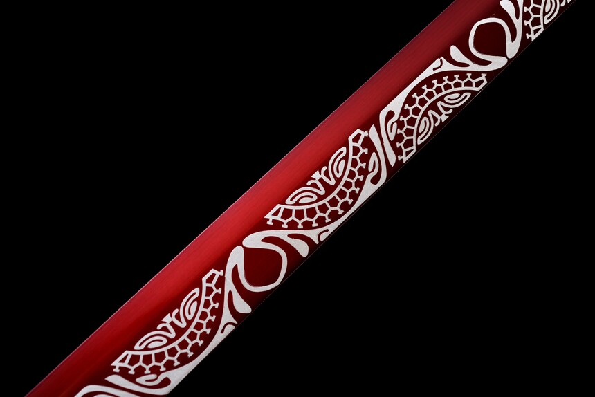 dragon king crimson flame tang dao red roasted manganese steel dragon motif leather saya 07