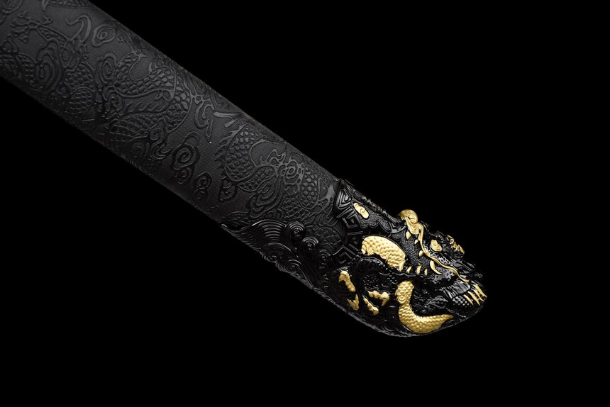 dragon king crimson flame tang dao red roasted manganese steel dragon motif leather saya 09