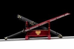 dragon king crimson flame tang dao red roasted manganese steel dragon motif leather saya 10