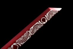 dragon king crimson flame tang dao red roasted manganese steel dragon motif leather saya 12