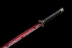 dragon king crimson flame tang dao red roasted manganese steel dragon motif leather saya 14