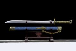 hell dragon iron lock distressed manganese steel tang dao blue leather saya bronze dragon pommel battle ready 02