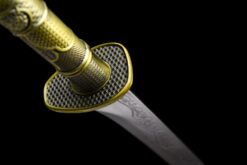 hell dragon iron lock distressed manganese steel tang dao blue leather saya bronze dragon pommel battle ready 07