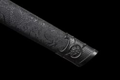 iron lock kunwu black manganese steel tang dao dragon head pommel leather saya battle ready 07
