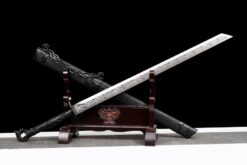 iron lock kunwu black manganese steel tang dao dragon head pommel leather saya battle ready 08