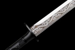 iron lock kunwu black manganese steel tang dao dragon head pommel leather saya battle ready 10