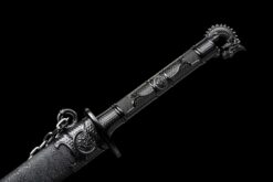 iron lock kunwu black manganese steel tang dao dragon head pommel leather saya battle ready 11
