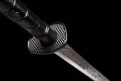 iron lock kunwu black manganese steel tang dao dragon head pommel leather saya battle ready 12