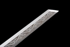 iron lock kunwu black manganese steel tang dao dragon head pommel leather saya battle ready 13