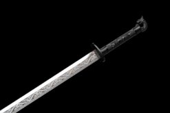 iron lock kunwu black manganese steel tang dao dragon head pommel leather saya battle ready 14