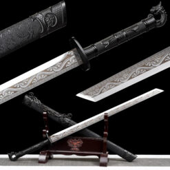 iron lock kunwu black manganese steel tang dao dragon head pommel leather saya battle ready main