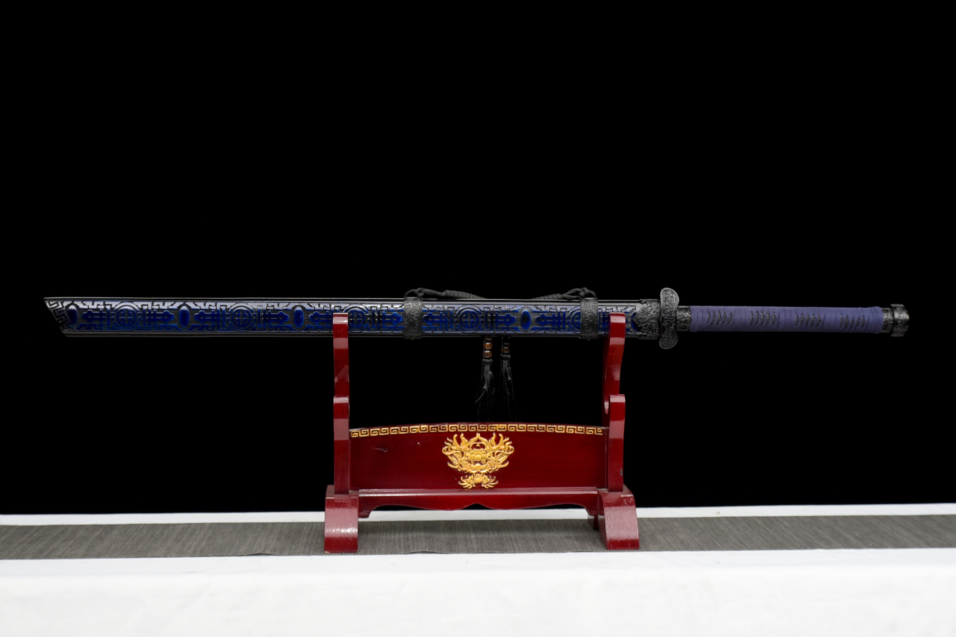 qian mo blue roasted manganese steel tang dao silver etched motif hand carved saya 03