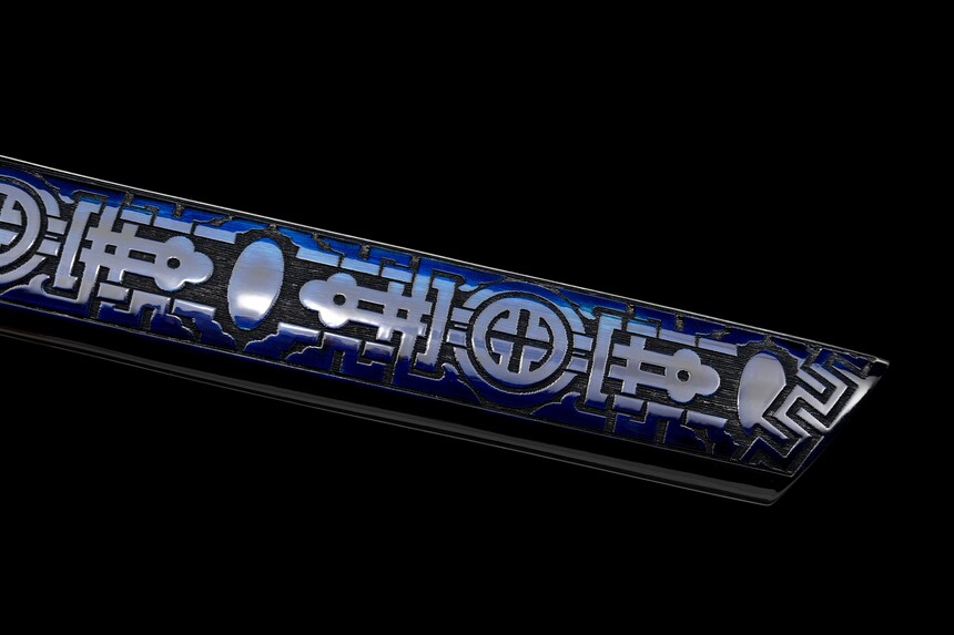 qian mo blue roasted manganese steel tang dao silver etched motif hand carved saya 07