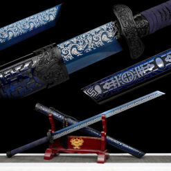 qian mo blue roasted manganese steel tang dao silver etched motif hand carved saya main