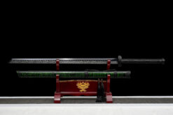 qian mo ii black and gold high manganese steel katana roasted blue etched blade carved lacquer saya 02