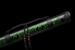 qian mo ii black and gold high manganese steel katana roasted blue etched blade carved lacquer saya 04