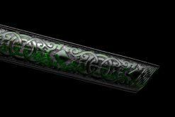 qian mo ii black and gold high manganese steel katana roasted blue etched blade carved lacquer saya 05