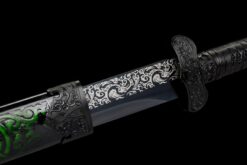 qian mo ii black and gold high manganese steel katana roasted blue etched blade carved lacquer saya 06