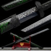 qian mo ii black and gold high manganese steel katana roasted blue etched blade carved lacquer saya main