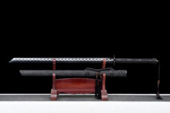 shadow demon dragon blackout long handle xiuchun dao wave pattern manganese steel black leather saya battle ready 02