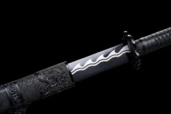 shadow demon dragon blackout long handle xiuchun dao wave pattern manganese steel black leather saya battle ready 07