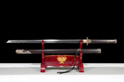 the god slayer twisted damascus steel tang dao ebony wood copper dragon motif battle ready 02