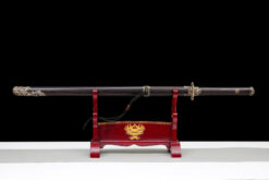 the god slayer twisted damascus steel tang dao ebony wood copper dragon motif battle ready 03