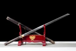 the god slayer twisted damascus steel tang dao ebony wood copper dragon motif battle ready 06