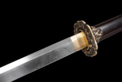 the god slayer twisted damascus steel tang dao ebony wood copper dragon motif battle ready 07