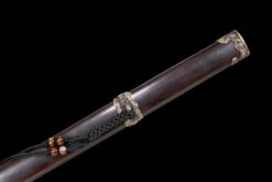 the god slayer twisted damascus steel tang dao ebony wood copper dragon motif battle ready 12