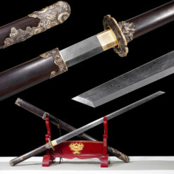 the god slayer twisted damascus steel tang dao ebony wood copper dragon motif battle ready main