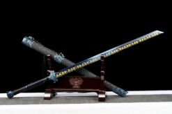 the revenant roasted blue high manganese steel katana gold etched skull motif battle ready 01