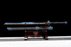 the revenant roasted blue high manganese steel katana gold etched skull motif battle ready 02