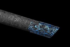 the revenant roasted blue high manganese steel katana gold etched skull motif battle ready 04