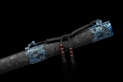 the revenant roasted blue high manganese steel katana gold etched skull motif battle ready 05