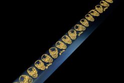 the revenant roasted blue high manganese steel katana gold etched skull motif battle ready 08