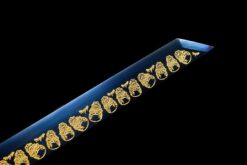 the revenant roasted blue high manganese steel katana gold etched skull motif battle ready 09