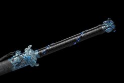 the revenant roasted blue high manganese steel katana gold etched skull motif battle ready 10