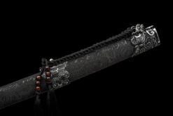 black moon engraved high manganese steel tang dao dragon scale leather saya battle ready 06
