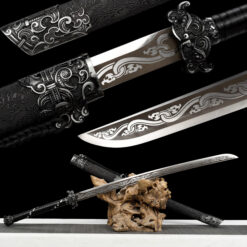 black moon engraved high manganese steel tang dao dragon scale leather saya battle ready main