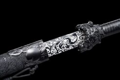 crouching tiger hand forged manganese steel xiuchun dao black engraved blade battle ready 05