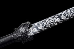 crouching tiger hand forged manganese steel xiuchun dao black engraved blade battle ready 06