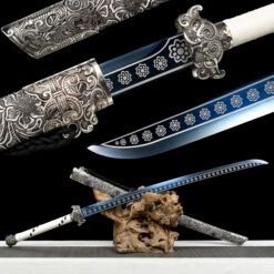 peacock plume blue manganese steel xiuchun dao silver floral motif battle ready main