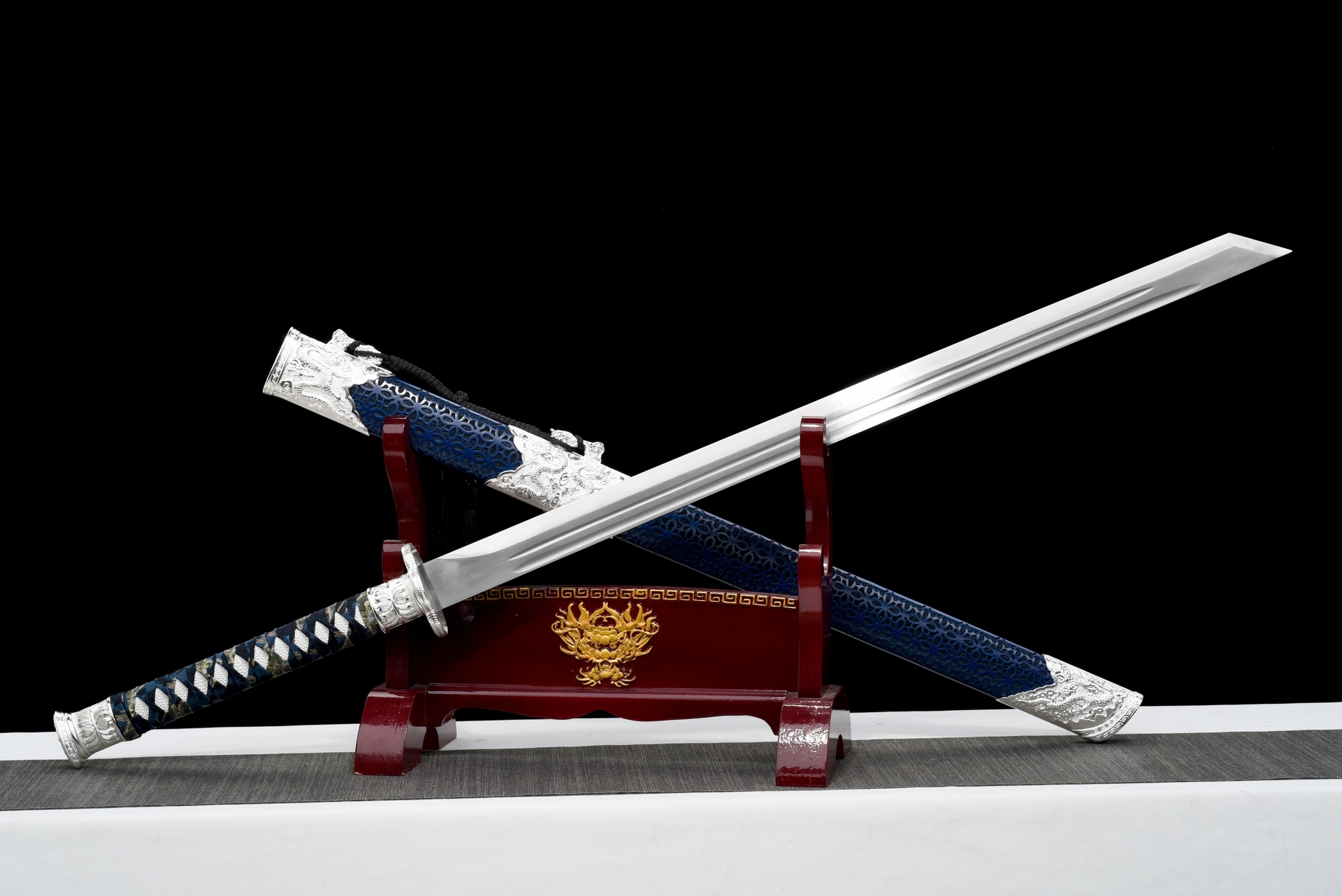 azure dragons soul high manganese steel tang dao silver dragon fittings battle ready 01