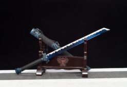 ying lou studio high manganese steel tang dao electric blue blade dragon leather saya 01