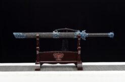ying lou studio high manganese steel tang dao electric blue blade dragon leather saya 03