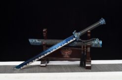 ying lou studio high manganese steel tang dao electric blue blade dragon leather saya 04