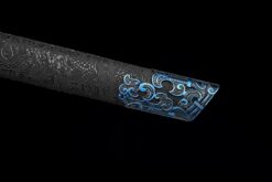 ying lou studio high manganese steel tang dao electric blue blade dragon leather saya 06